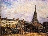 Johan Barthold Jongkind Canvas Paintings - The Market At Sainte - Catherine, Honfleur